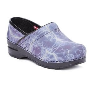 Sanita Clogs Women's EU 37 Blue Monsoon Lightning Professional Leather Nurse NIB